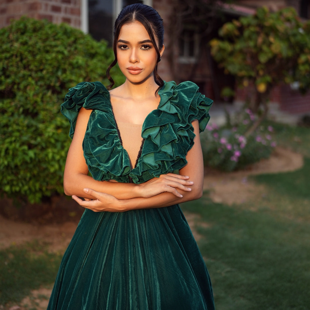 Emerald Velvet Enchantment Gown - Tessuto