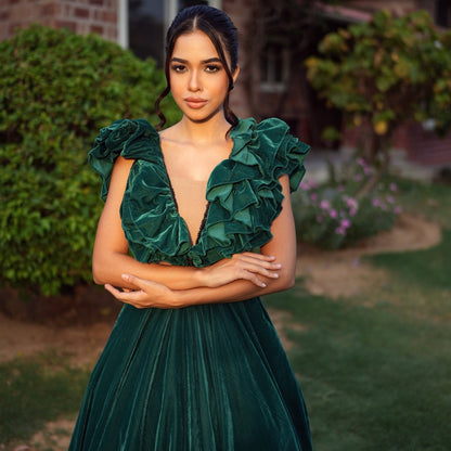 Emerald Velvet Enchantment Gown - Tessuto