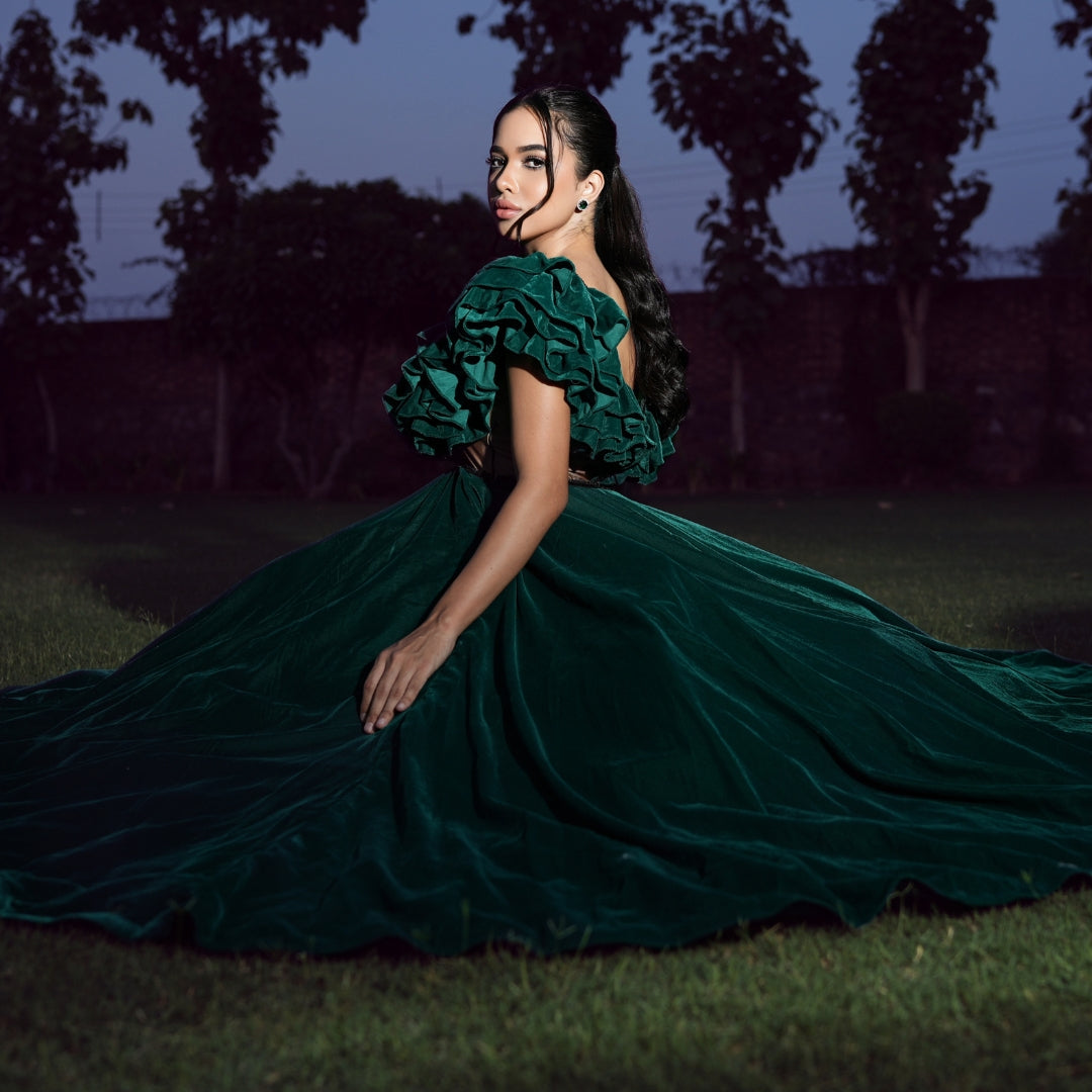 Emerald Velvet Enchantment Gown - Tessuto