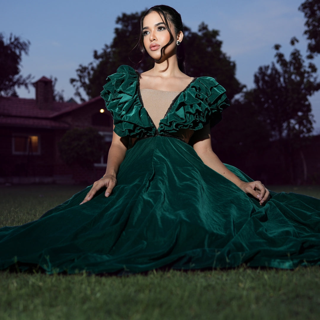 Emerald Velvet Enchantment Gown - Tessuto