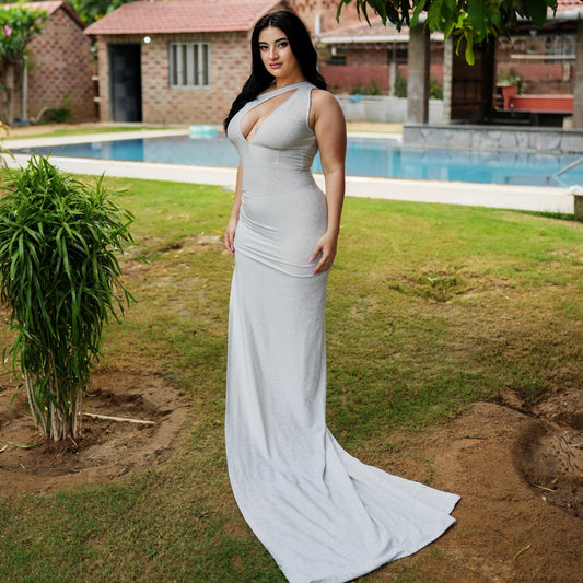 Buy Best Party Wear Gown Dress for Women - Sculpted Silver Gown - Tessuto