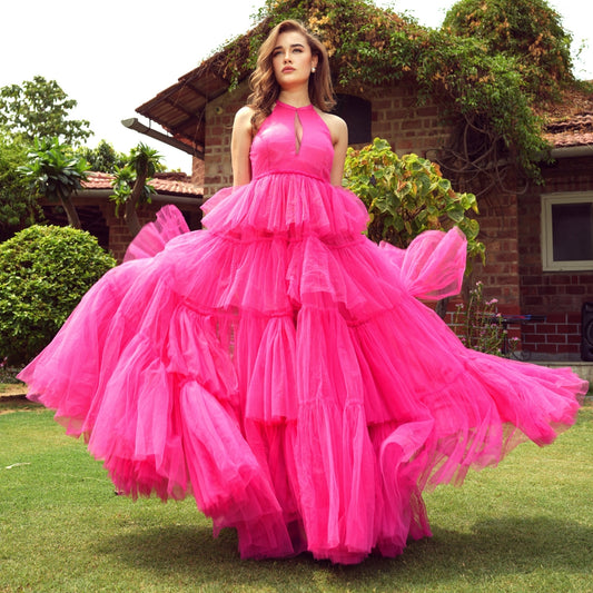 Buy Best Party Wear Gown Dress for Women - Pink Cascade Gown - Tessuto